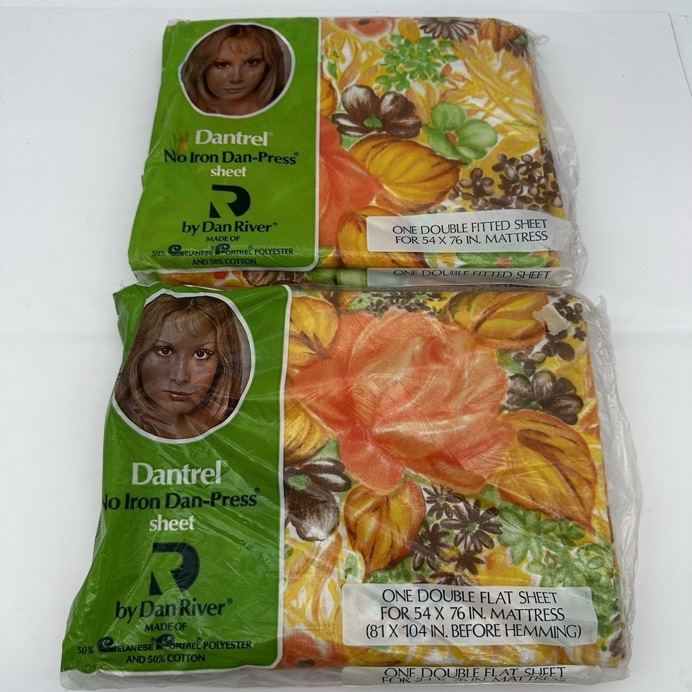 VTG Dan River Dantrel No Iron Dan Press Double Fitted & Flat Sheet Set Full?